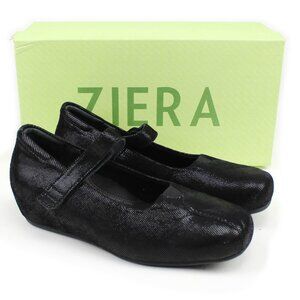 NEW Ziera Rival Black Sparkle Mary Janes Rubber Wedge Sole Comfort Flats 37 .5 W